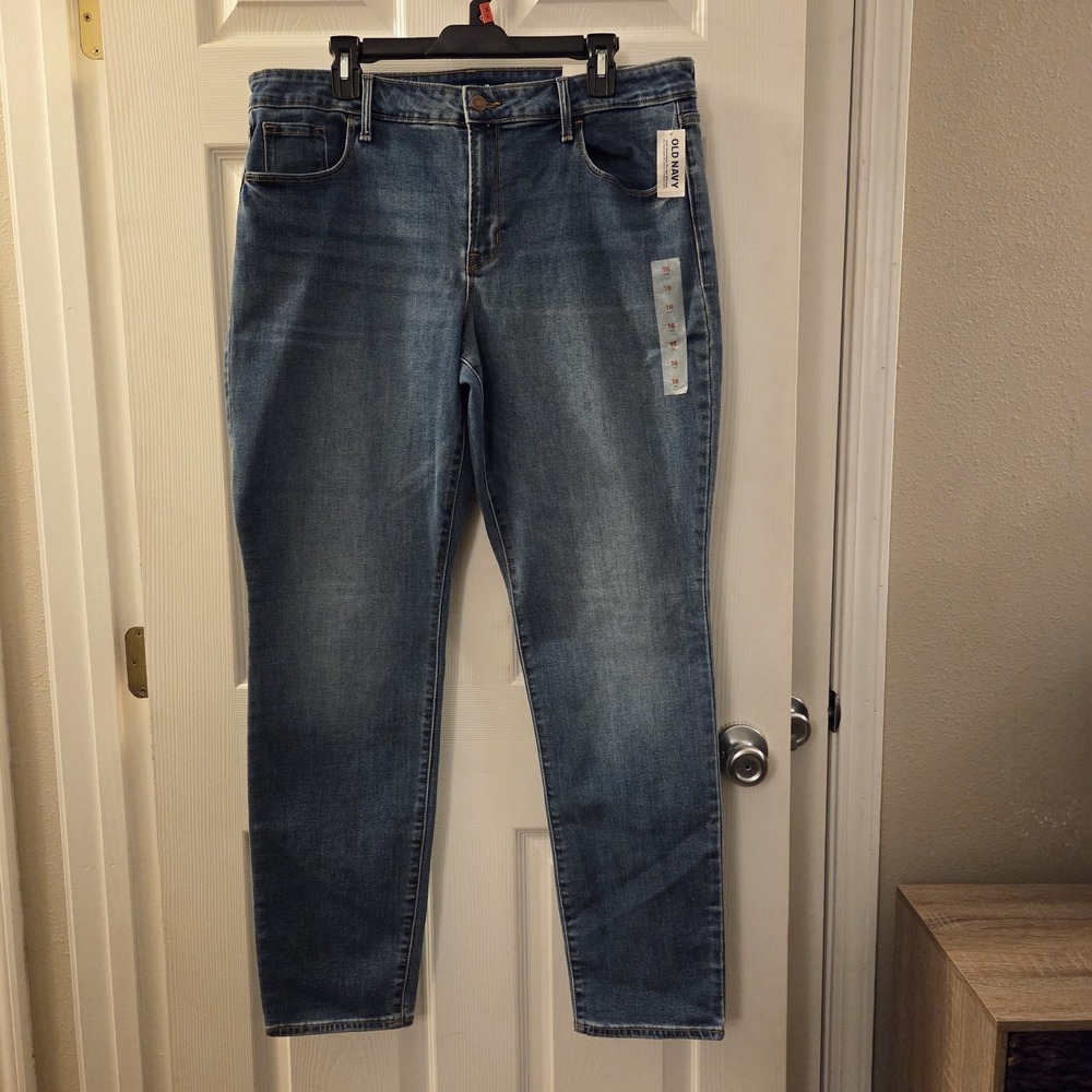Old Navy sz 16 long power slim straight jeans NWT stretch casual everyday 32" in